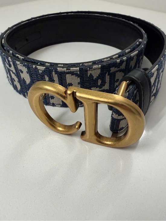 Dior Accessories - Christian Dior Oblique Canvas Belt Blue Monogram CD Gold Buckle